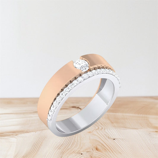 Women's Solid Gold Diamond Ring with Natural Band Design