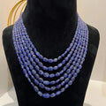 Multi strand 6 layer tanzanite beaded necklace made with natural oval polished violet blue tanzanite beads, layered statement jewelry for women