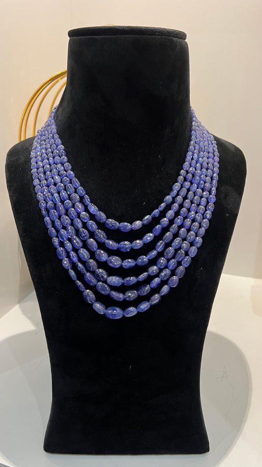 Multi strand 6 layer tanzanite beaded necklace made with natural oval polished violet blue tanzanite beads, layered statement jewelry for women