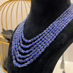 Multi strand 6 layer tanzanite beaded necklace made with natural oval polished violet blue tanzanite beads, layered statement jewelry for women