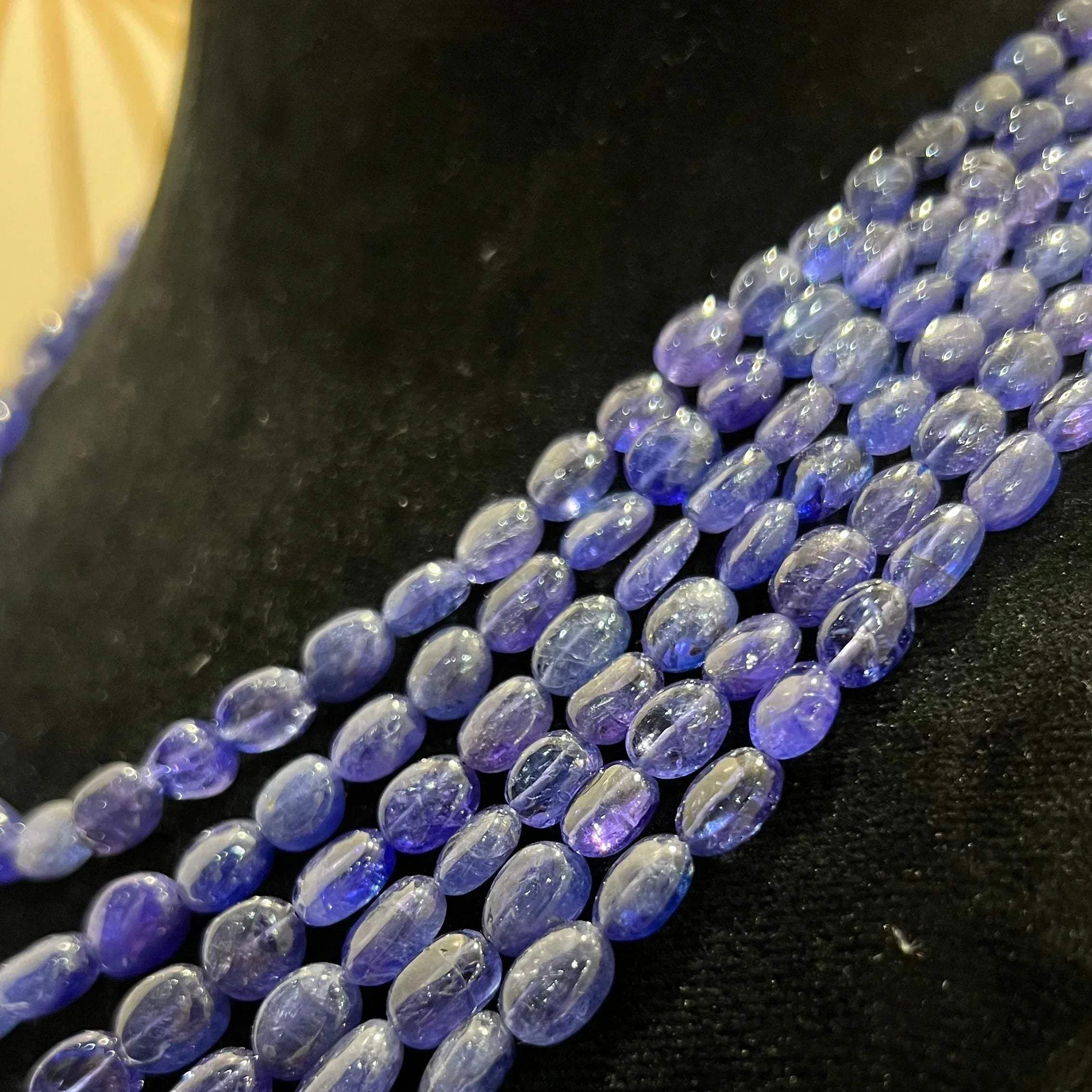 Multi strand 6 layer tanzanite beaded necklace made with natural oval polished violet blue tanzanite beads, layered statement jewelry for women