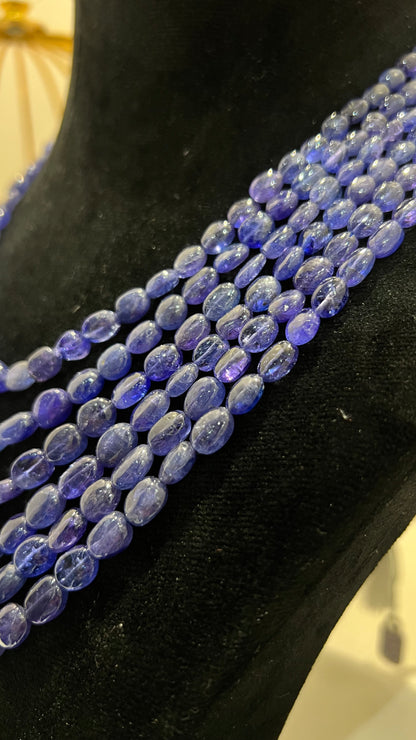 Multi strand 6 layer tanzanite beaded necklace made with natural oval polished violet blue tanzanite beads, layered statement jewelry for women