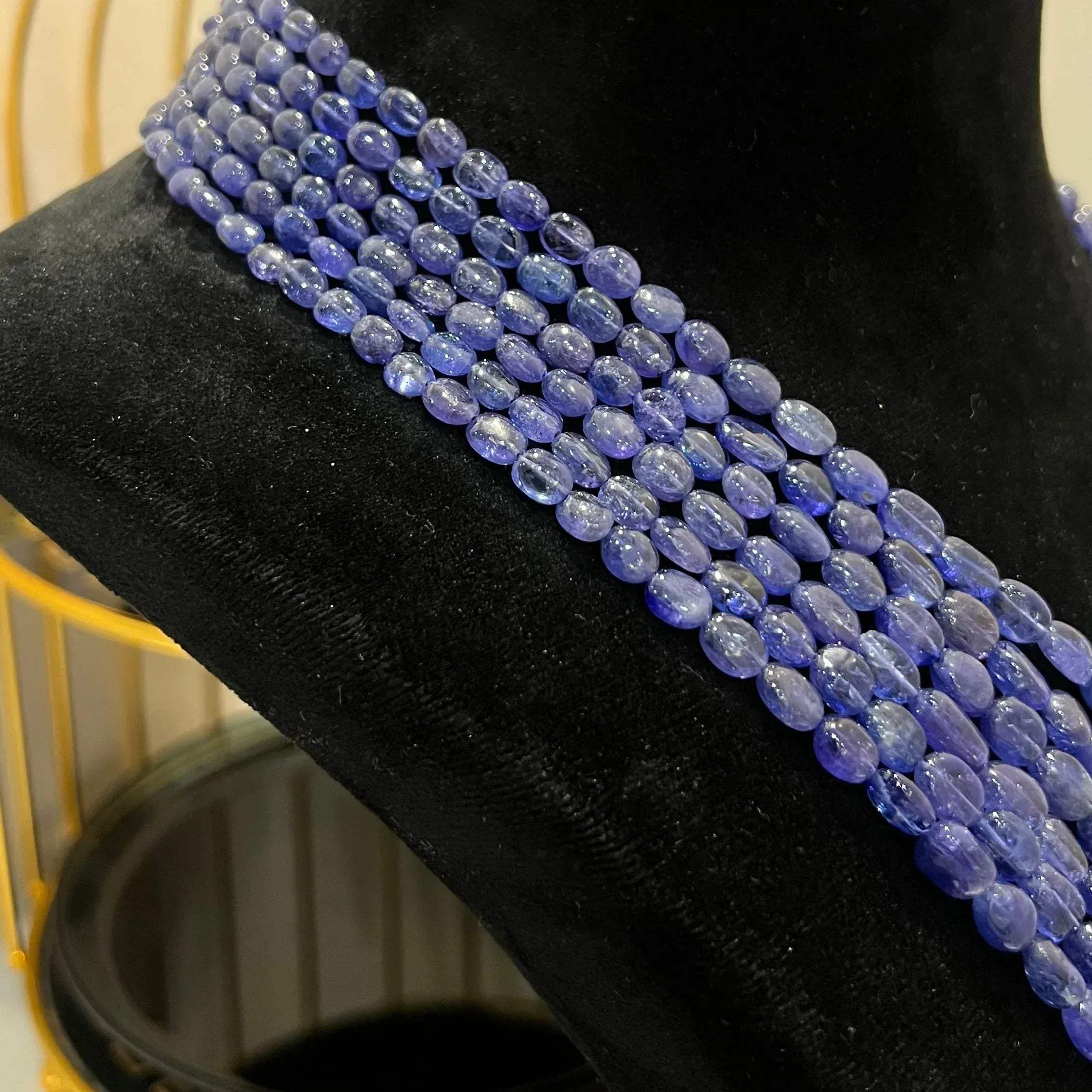 Multi strand 6 layer tanzanite beaded necklace made with natural oval polished violet blue tanzanite beads, layered statement jewelry for women