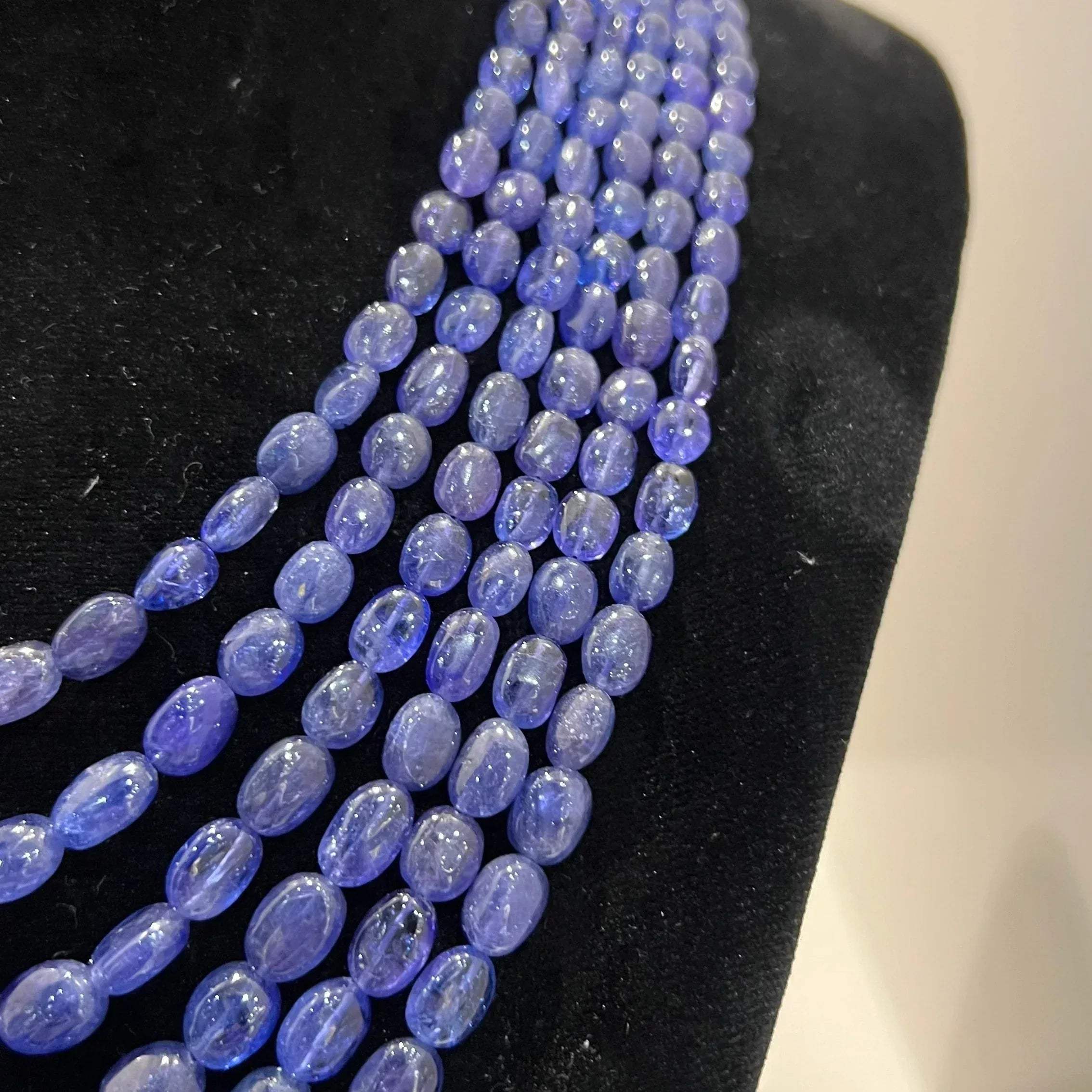 Multi strand 6 layer tanzanite beaded necklace made with natural oval polished violet blue tanzanite beads, layered statement jewelry for women
