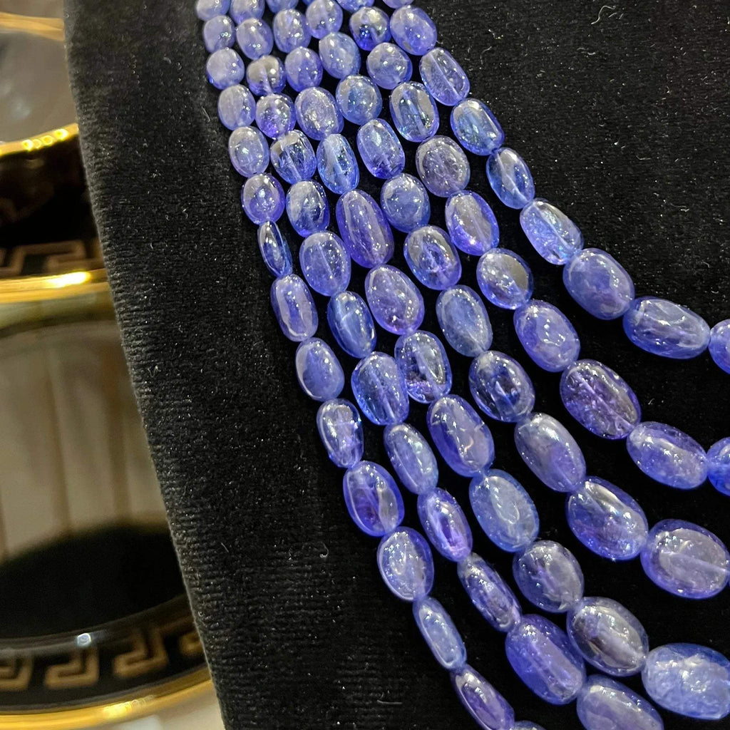 Multi strand 6 layer tanzanite beaded necklace made with natural oval polished violet blue tanzanite beads, layered statement jewelry for women