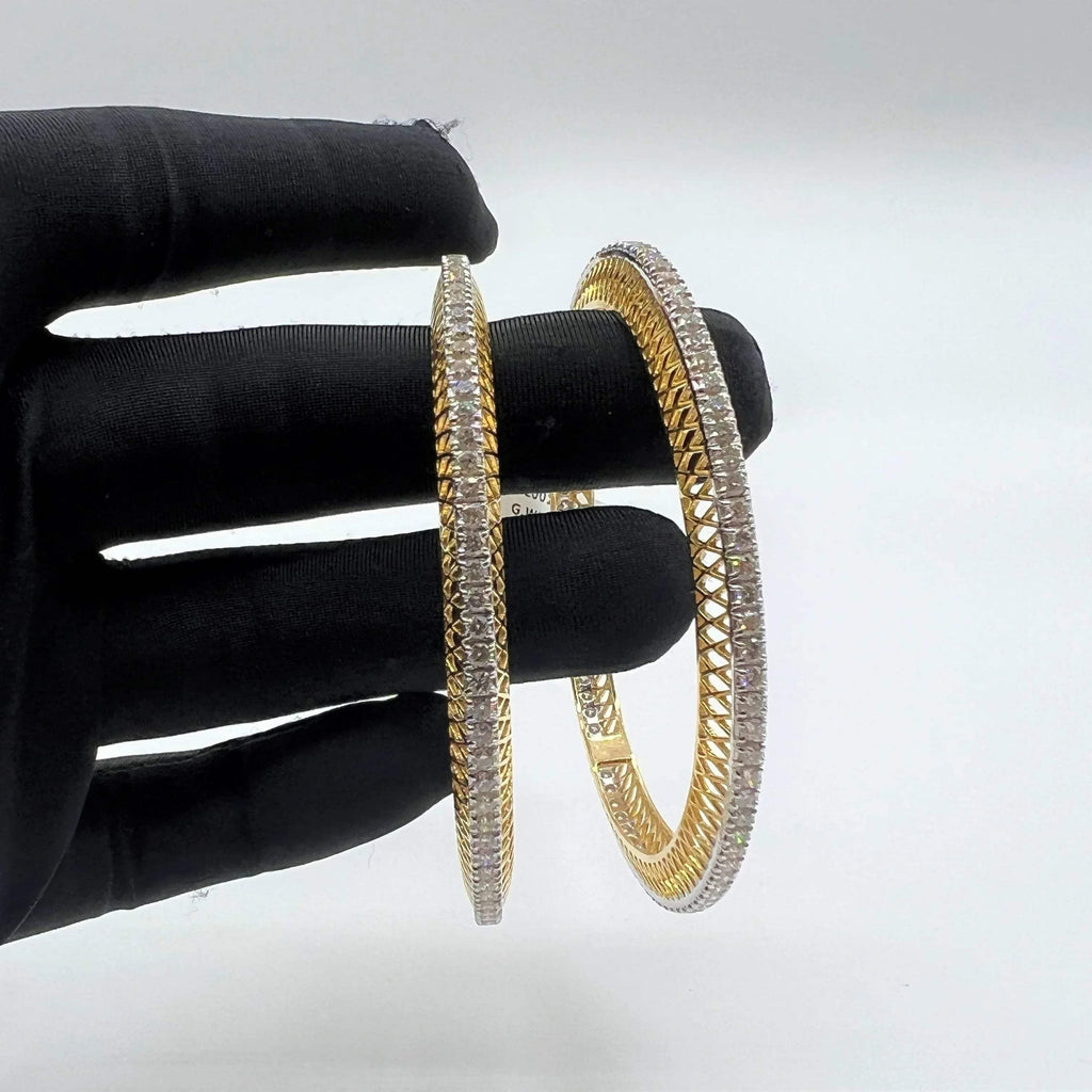 Elegant diamond bangle set in gold with full diamond studded design, perfect for weddings, parties, and special occasions.