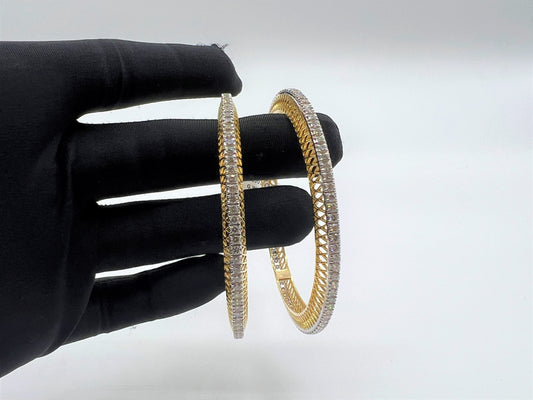 Elegant diamond bangle set in gold with full diamond studded design, perfect for weddings, parties, and special occasions.