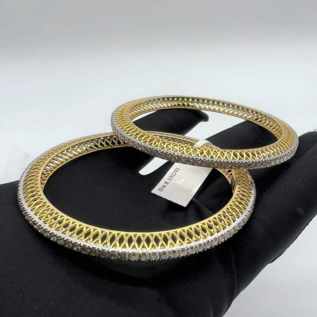 Elegant diamond bangle set in gold with full diamond studded design, perfect for weddings, parties, and special occasions.