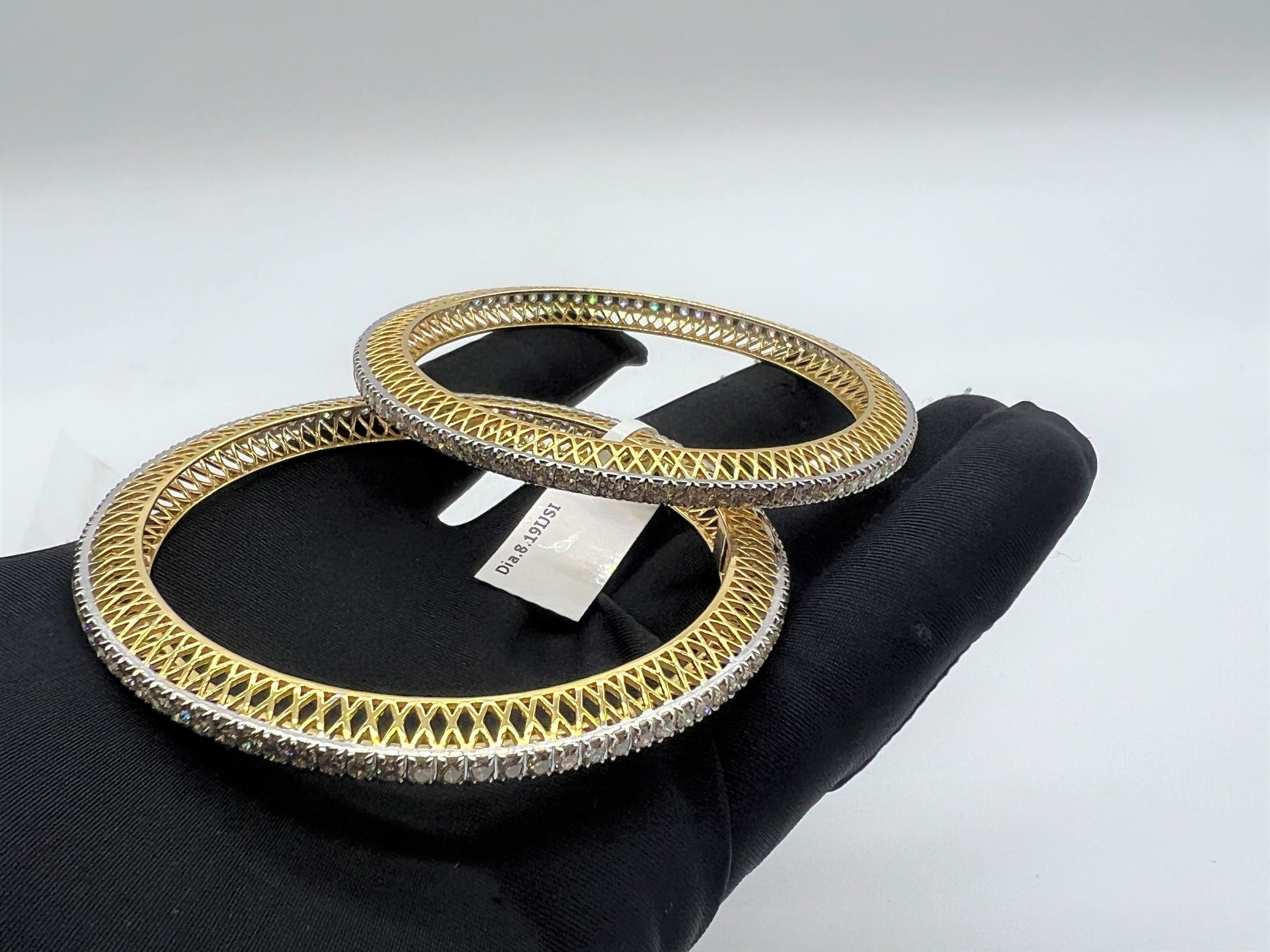Elegant diamond bangle set in gold with full diamond studded design, perfect for weddings, parties, and special occasions.