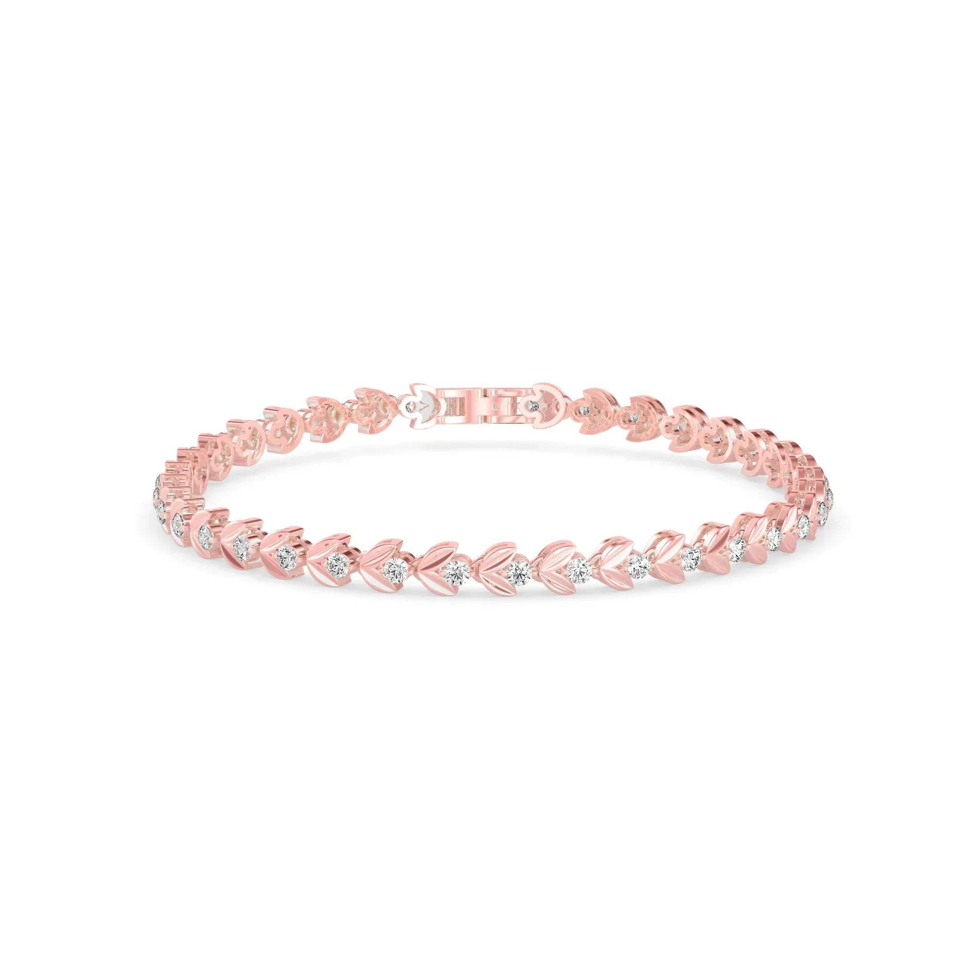 Rose gold bracelet with small diamonds on a white background
