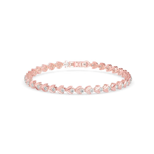 Rose gold bracelet with small diamonds on a white background