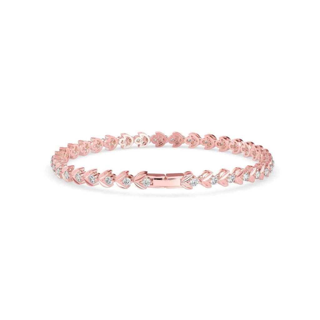 Rose gold bracelet with small diamonds on a white background