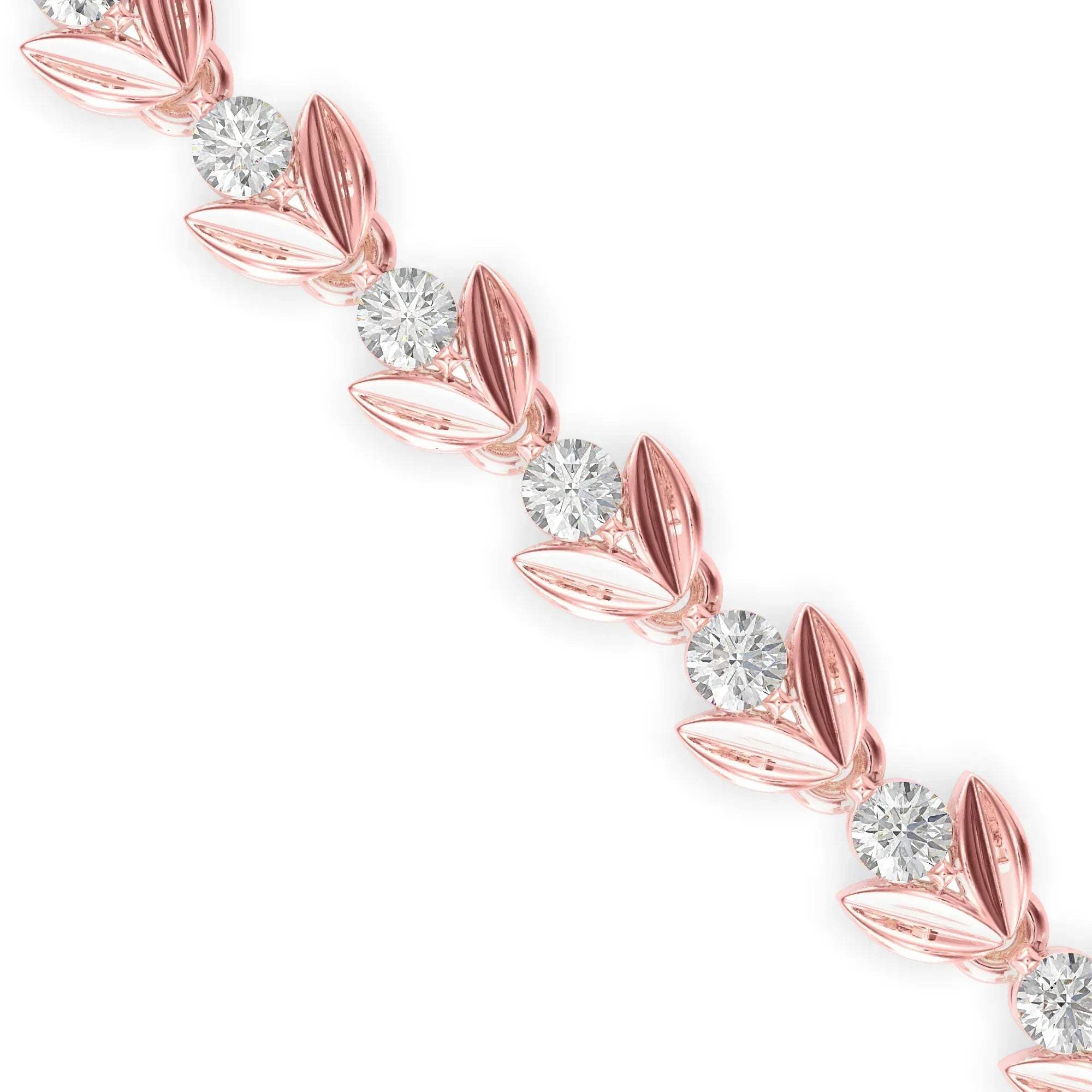 Rose gold bracelet with diamond accents on a white background