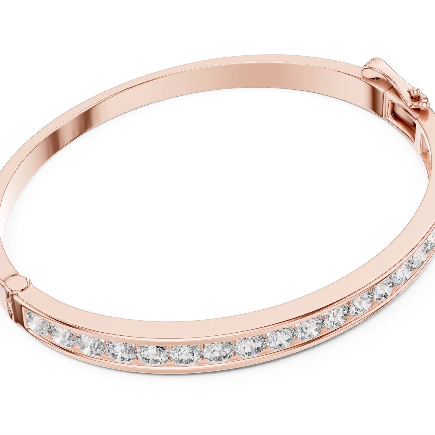 Rose gold bracelet with real diamonds on a white background