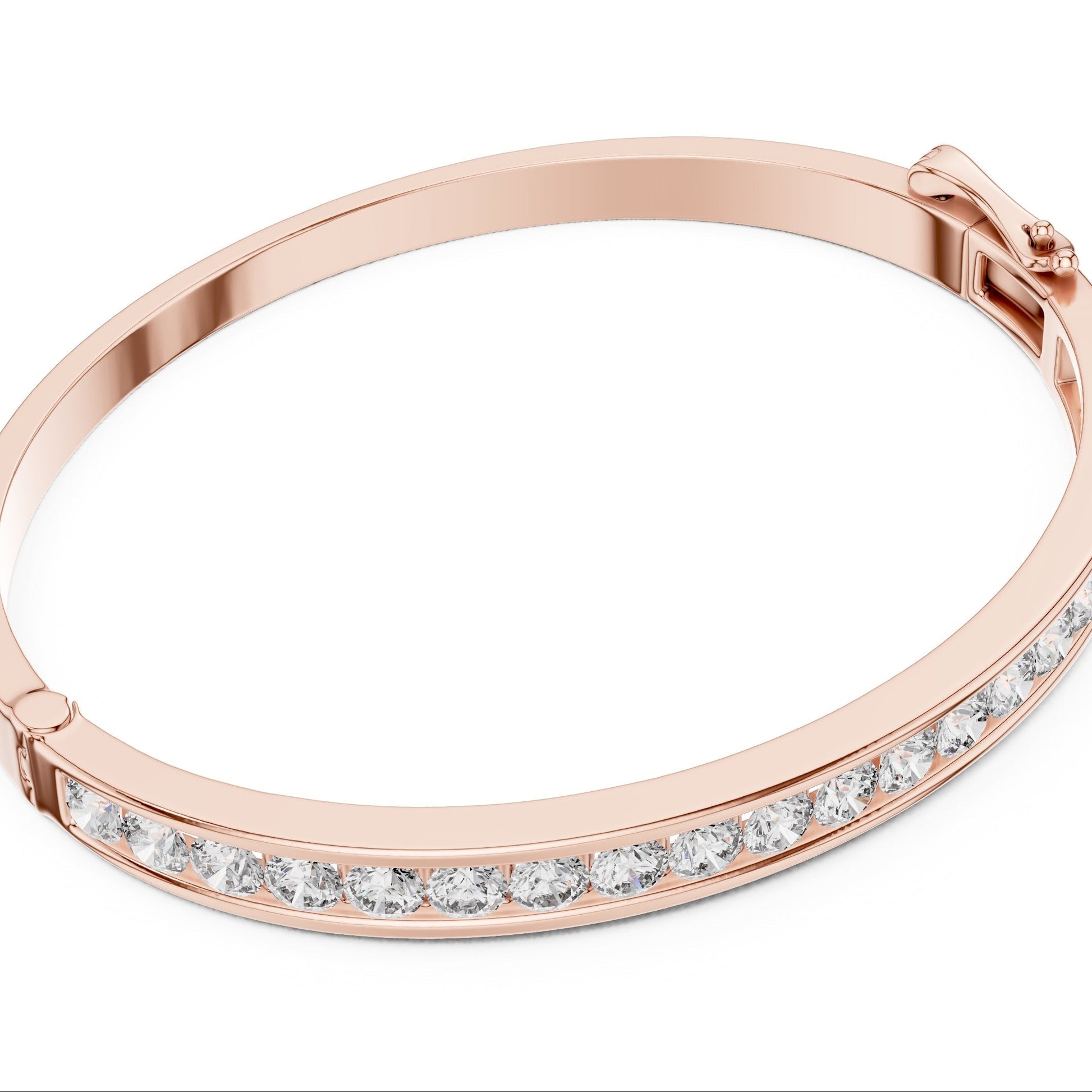 Rose gold bracelet with real diamonds on a white background