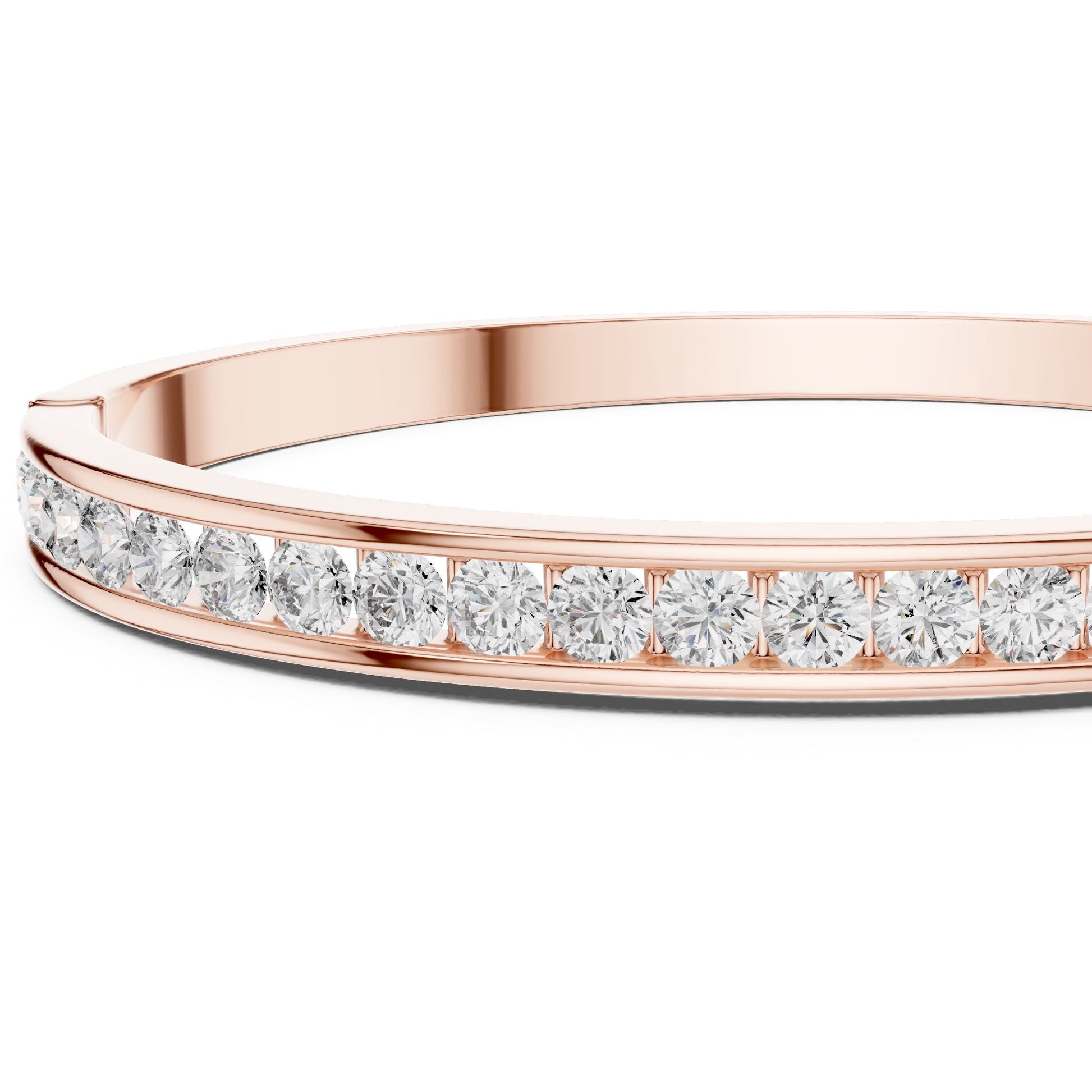 Rose gold bracelet with real diamonds on a white background