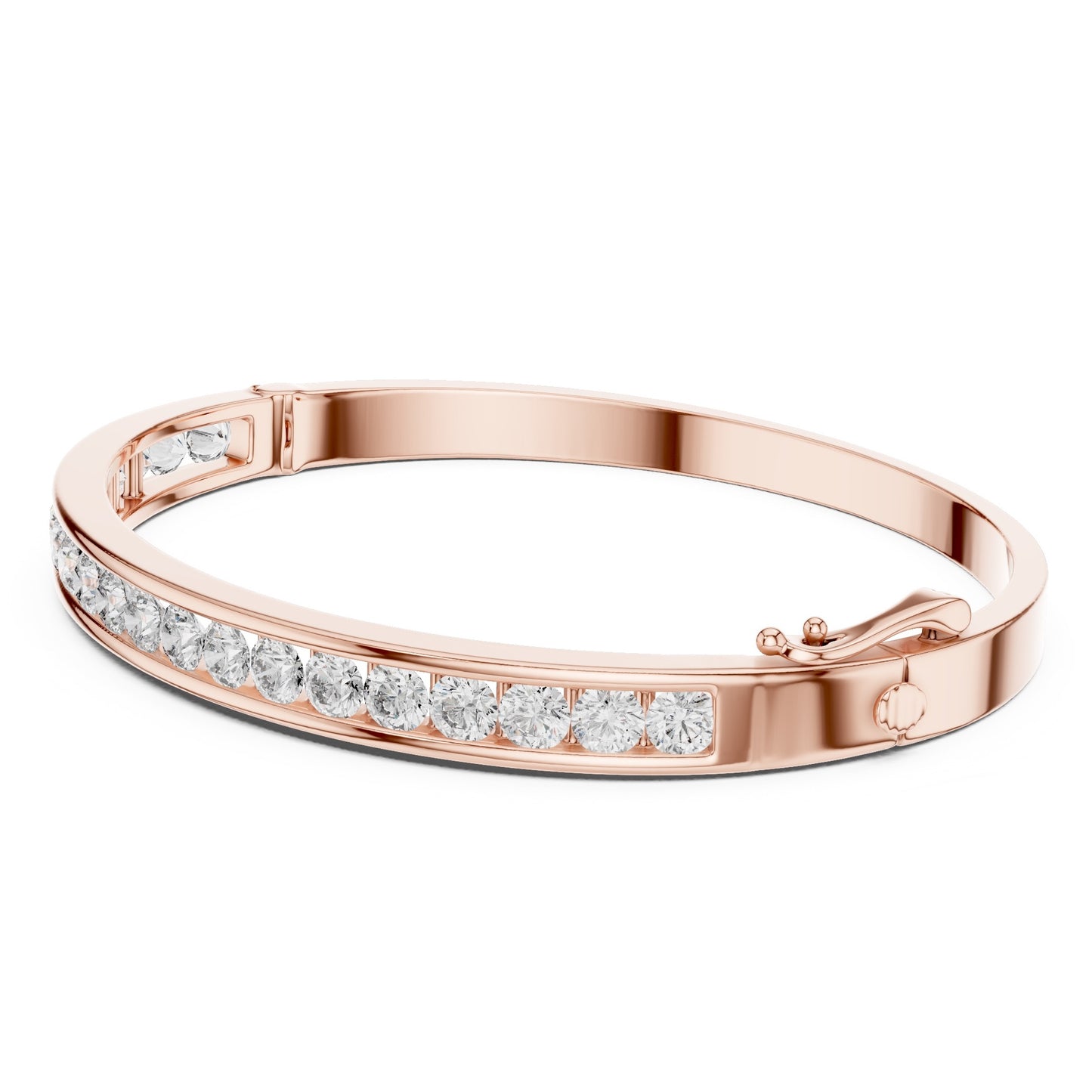 Rose gold bracelet with real diamonds on a white background