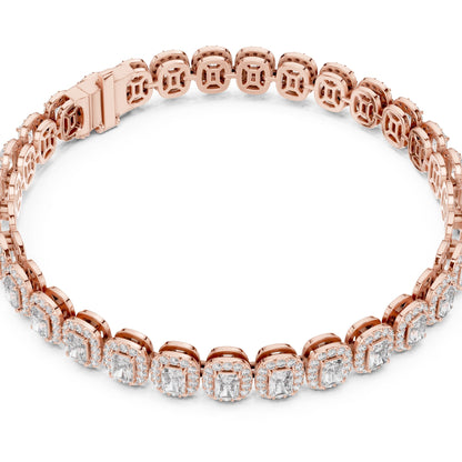 Rose gold bracelet with real diamonds on a white background.