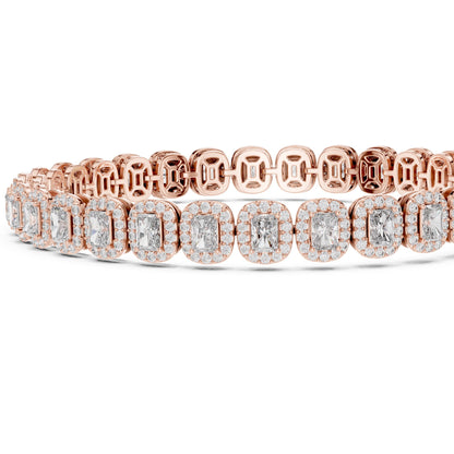 Rose gold bracelet with real diamonds on a white background