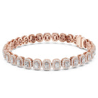 Rose gold bracelet with real diamonds on a white background.