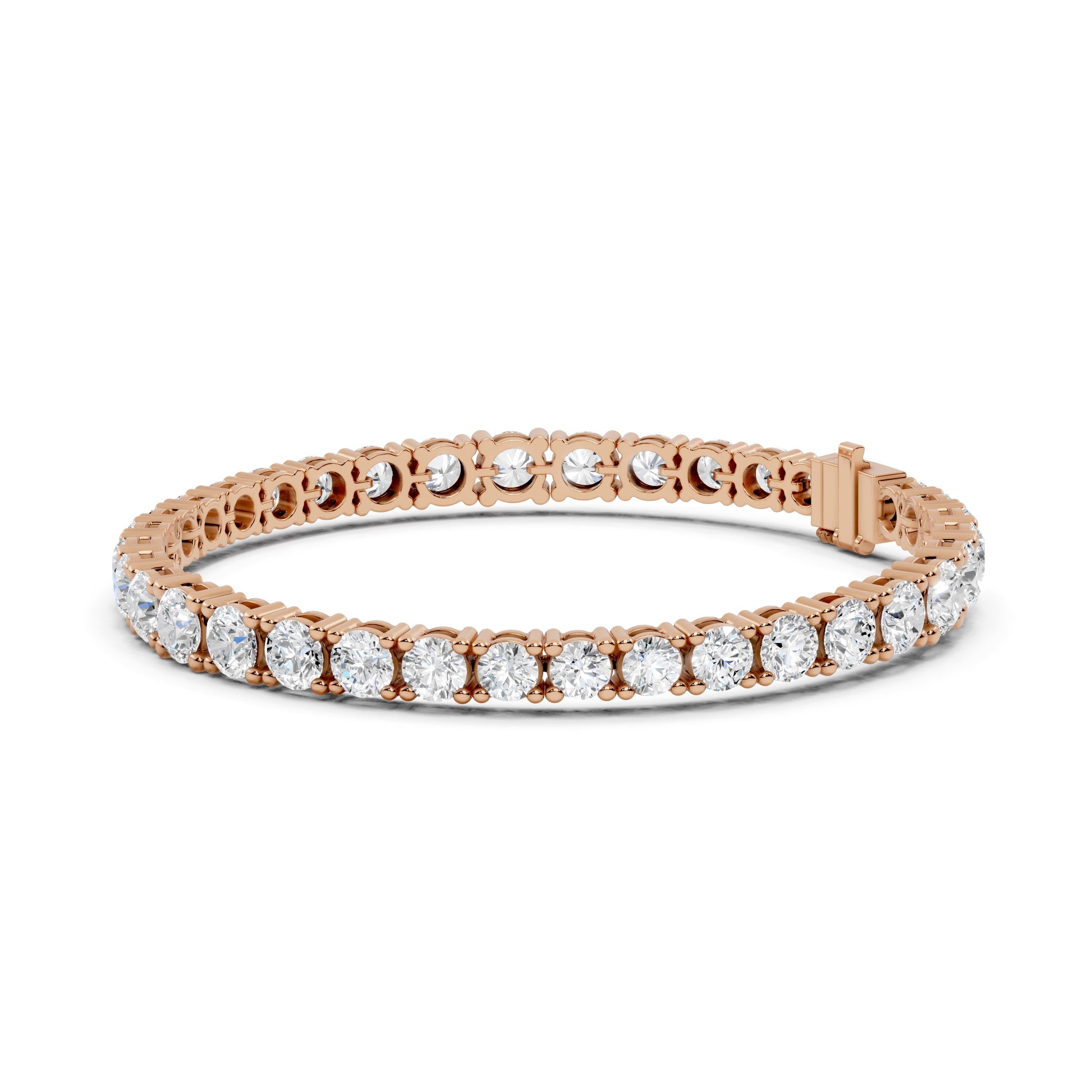 Rose gold bracelet with real diamonds on a white background