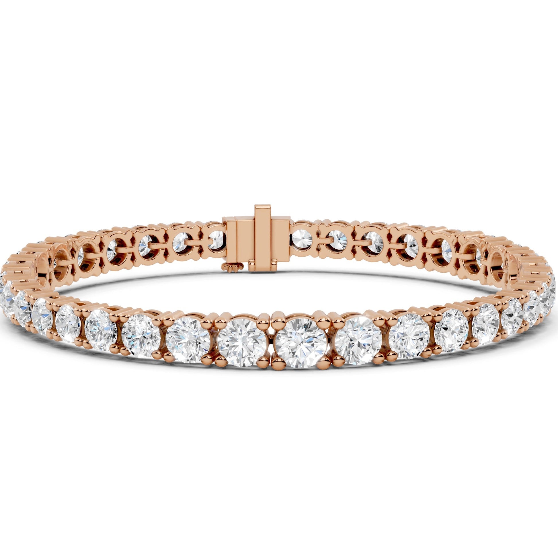 Rose gold bracelet with real diamonds on a white background