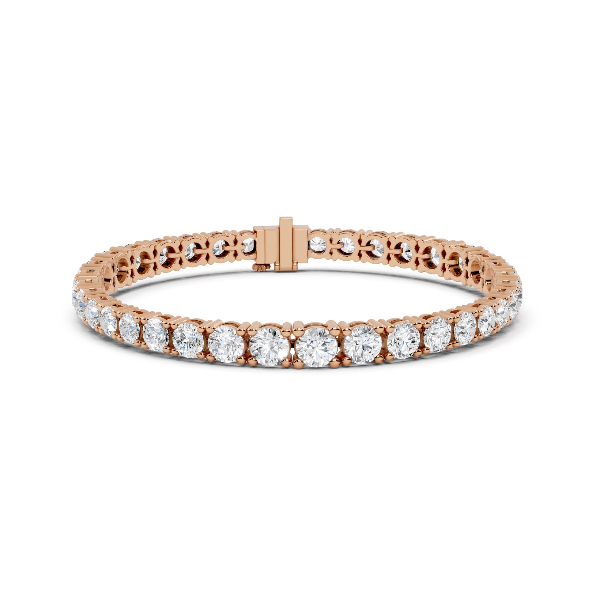 Rose gold bracelet with real diamond accents on a white background