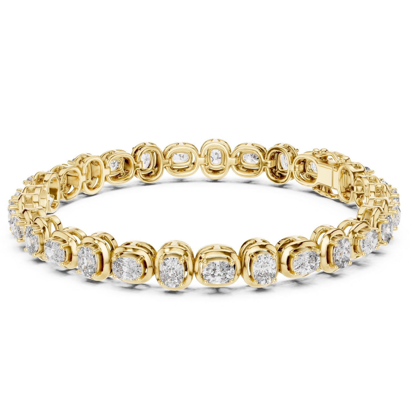 Yellow gold bracelet with real diamond accents on a white background