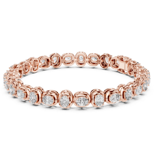 Rose gold tennis bracelet with real diamonds on a white background