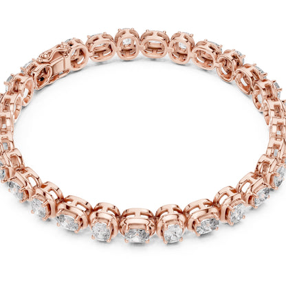 Rose gold tennis bracelet with real diamonds on a white background