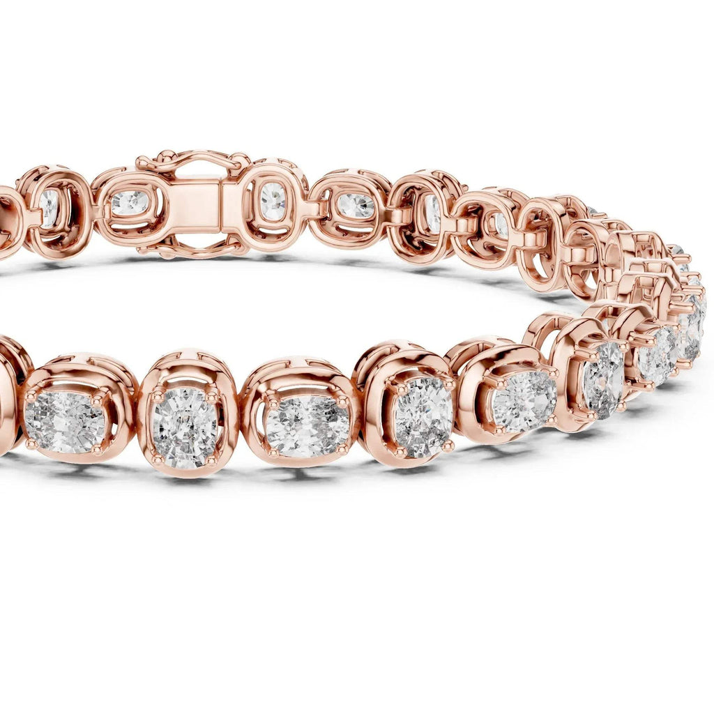 Rose gold bracelet with real diamond accents on a white background