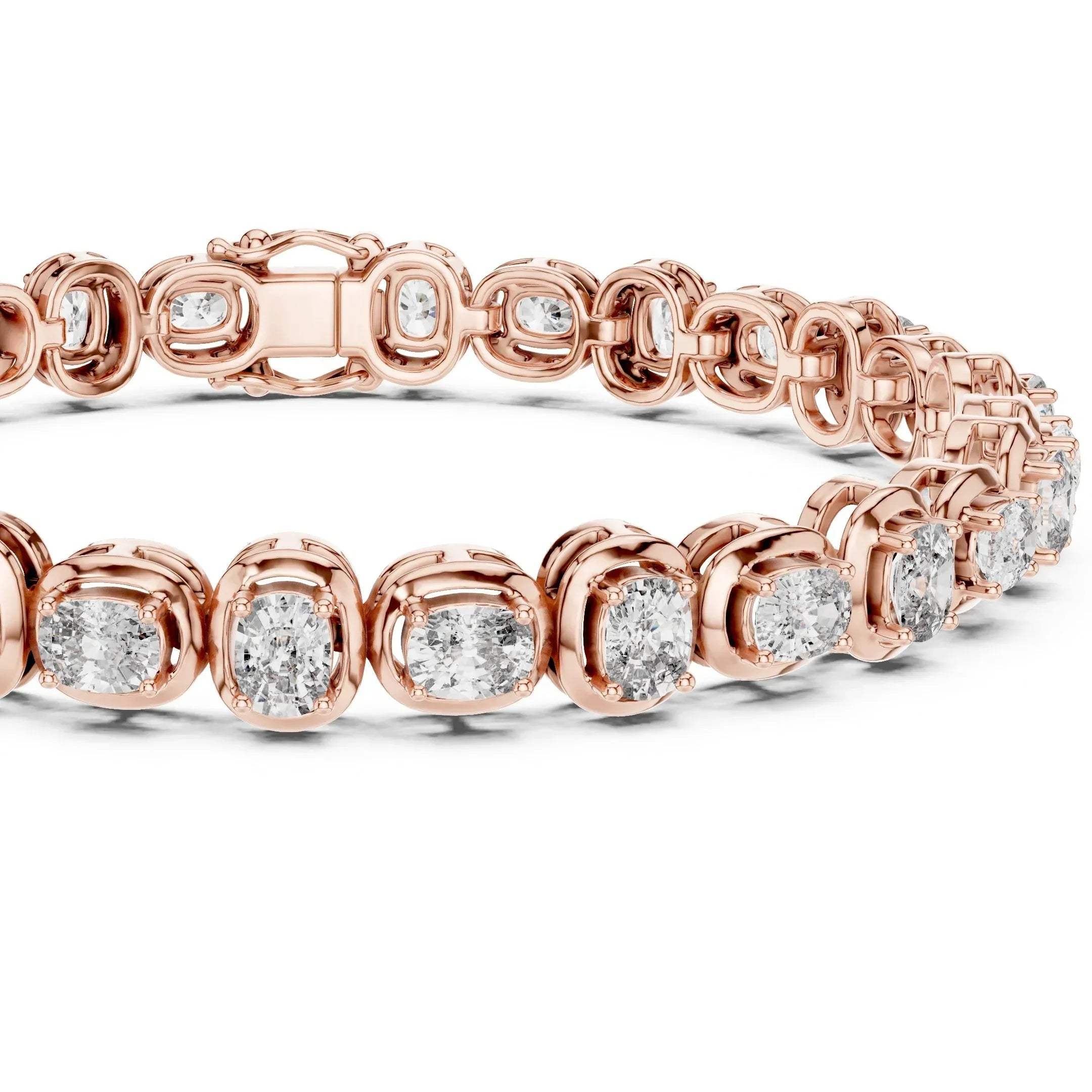Rose gold bracelet with real diamond accents on a white background