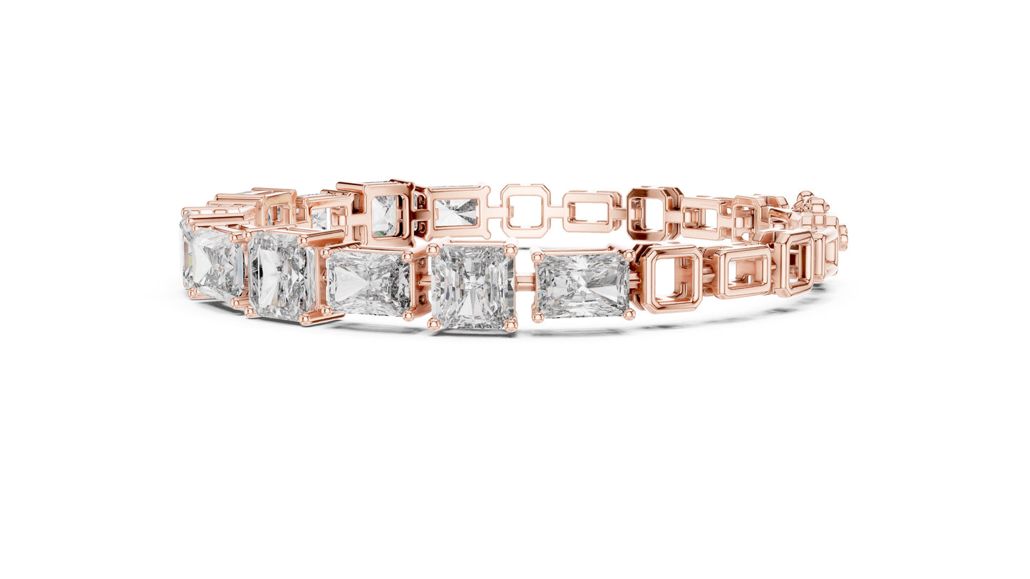Rose gold bracelet with real diamonds on a white background