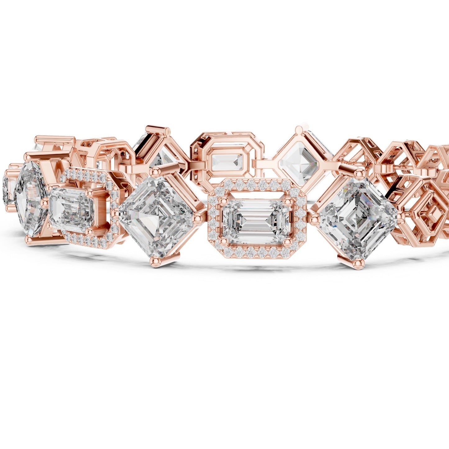 Rose gold ring with real diamond accents on a white background