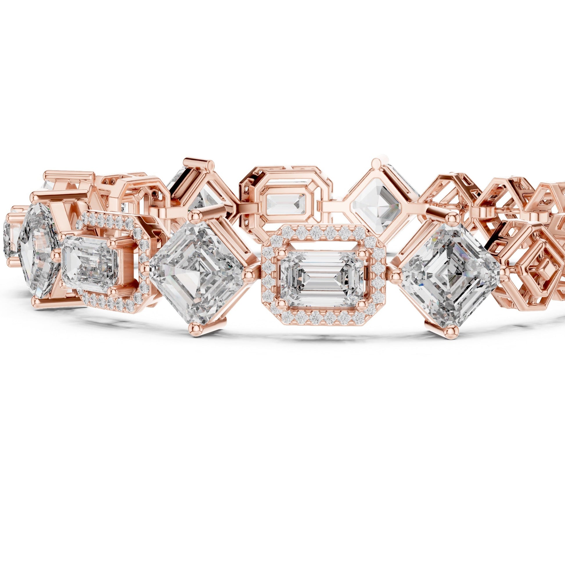 Rose gold ring with real diamond accents on a white background