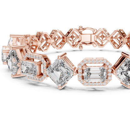 Rose gold bracelet with real diamond accents on a white background