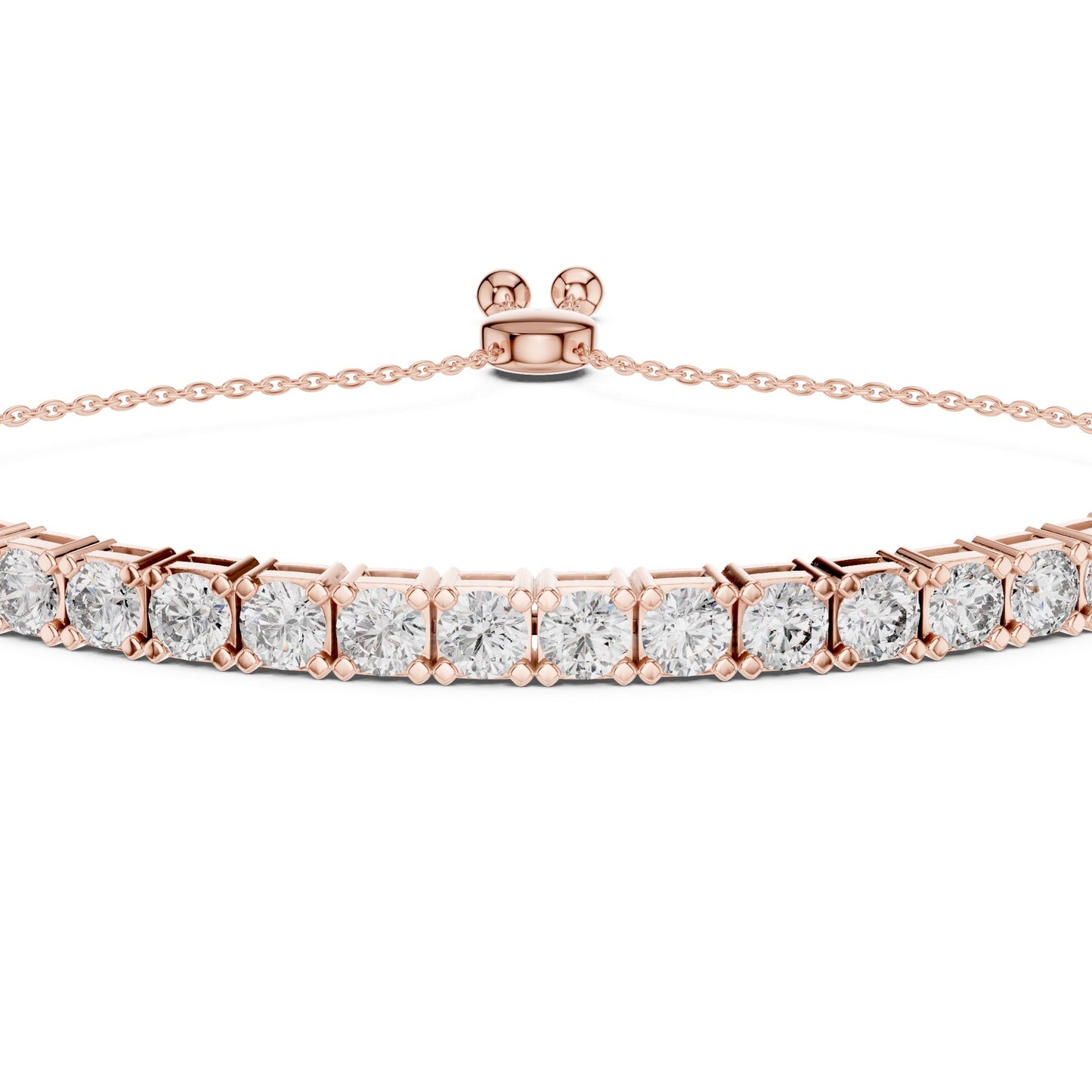 Rose gold bracelet with real diamonds on a white background