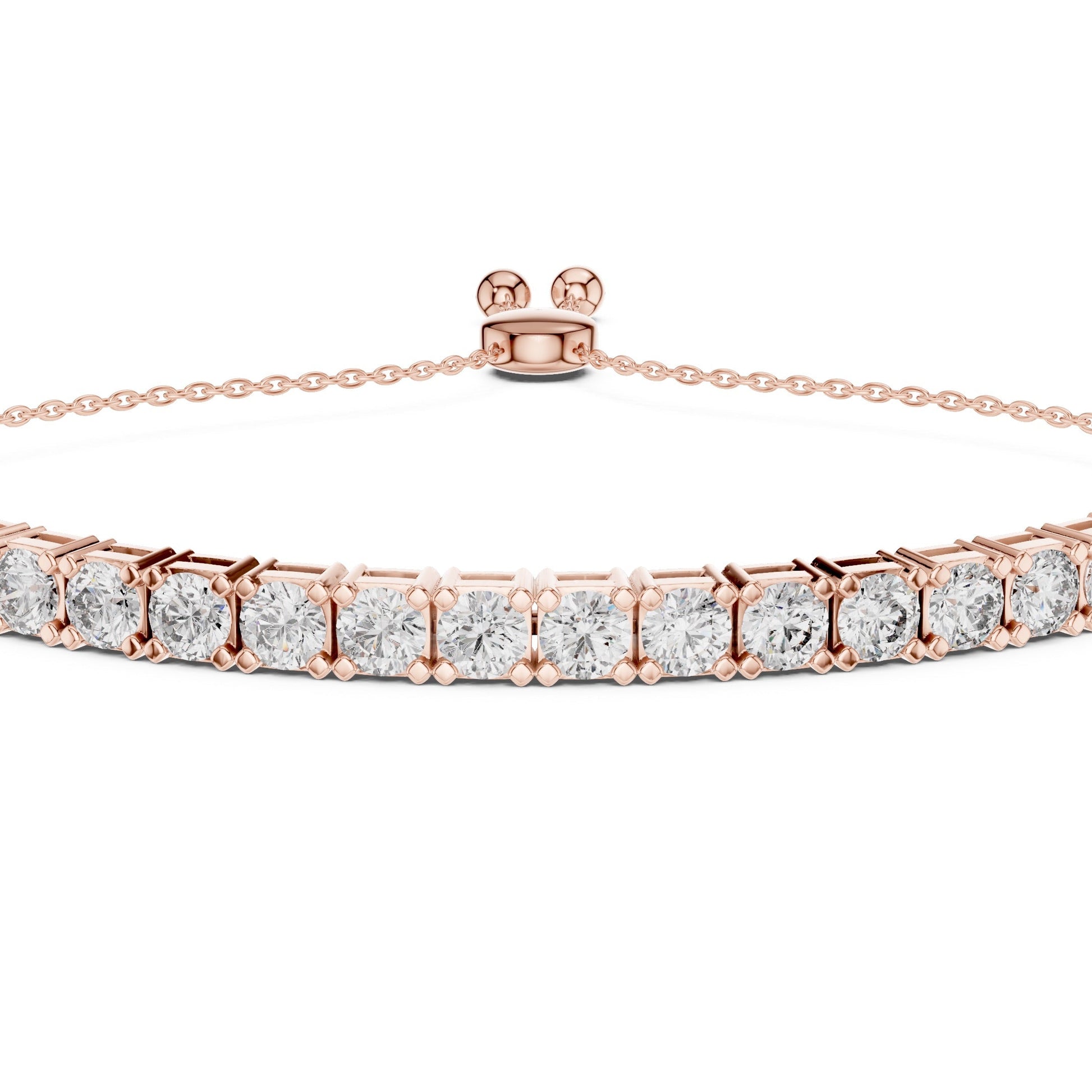 Rose gold bracelet with real diamonds on a white background