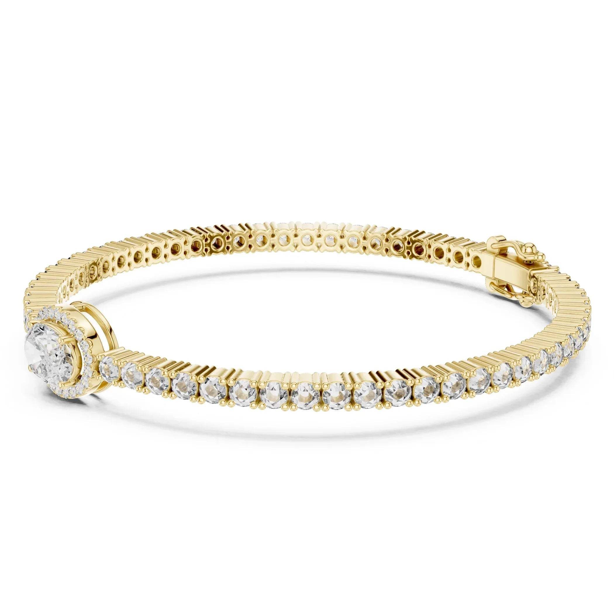 Gold bracelet with real diamonds on a white background