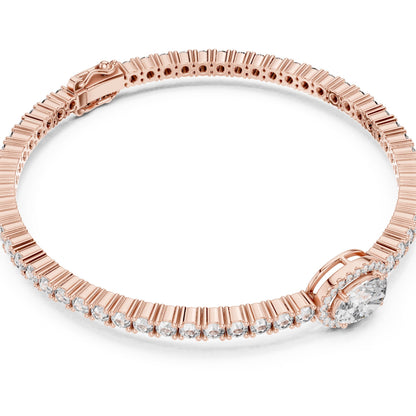 Rose gold bracelet with real diamonds on a white background
