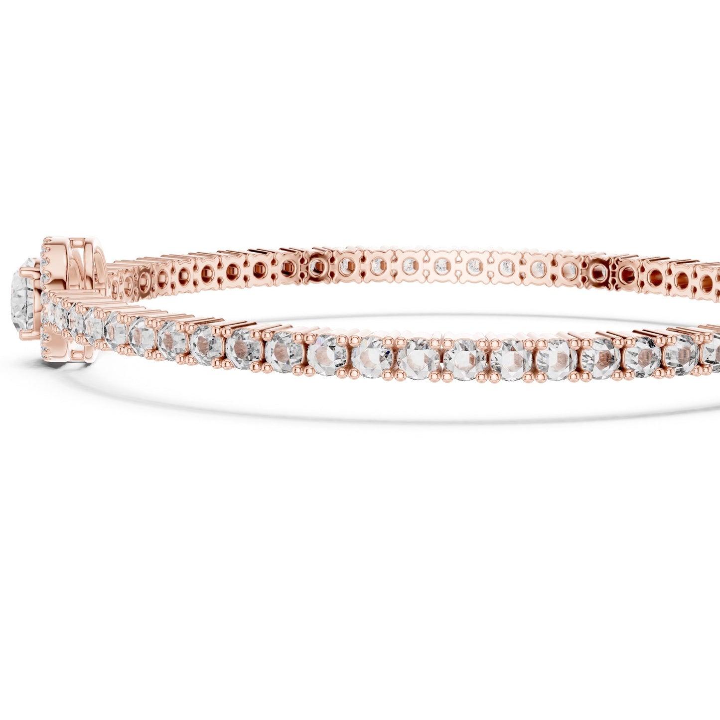 Rose gold bracelet with real diamonds on a white background