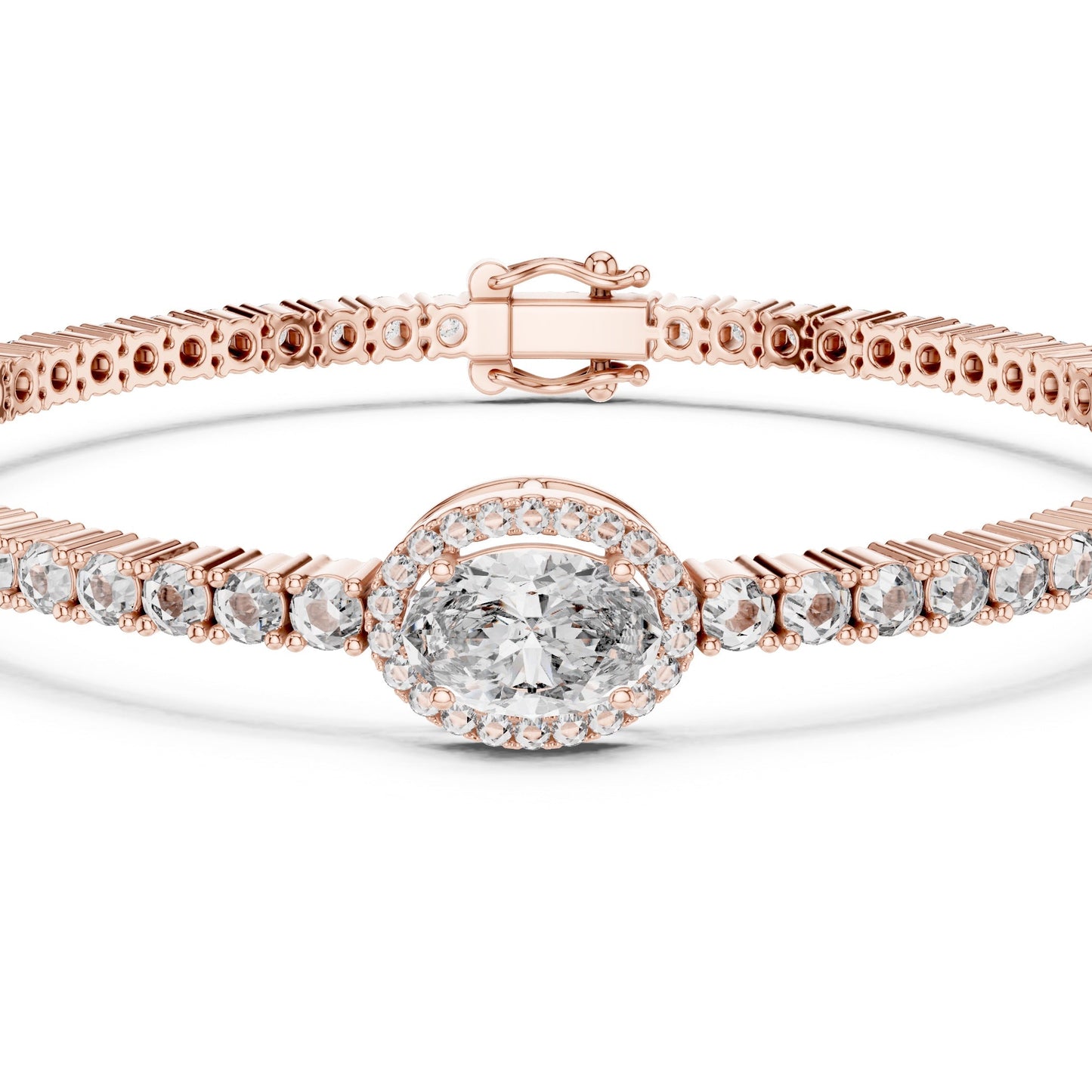 Rose gold bracelet with real diamonds on a white background