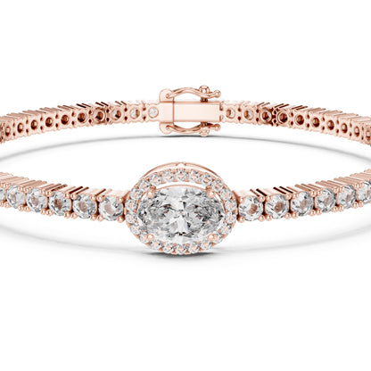 Rose gold bracelet with real diamonds on a white background