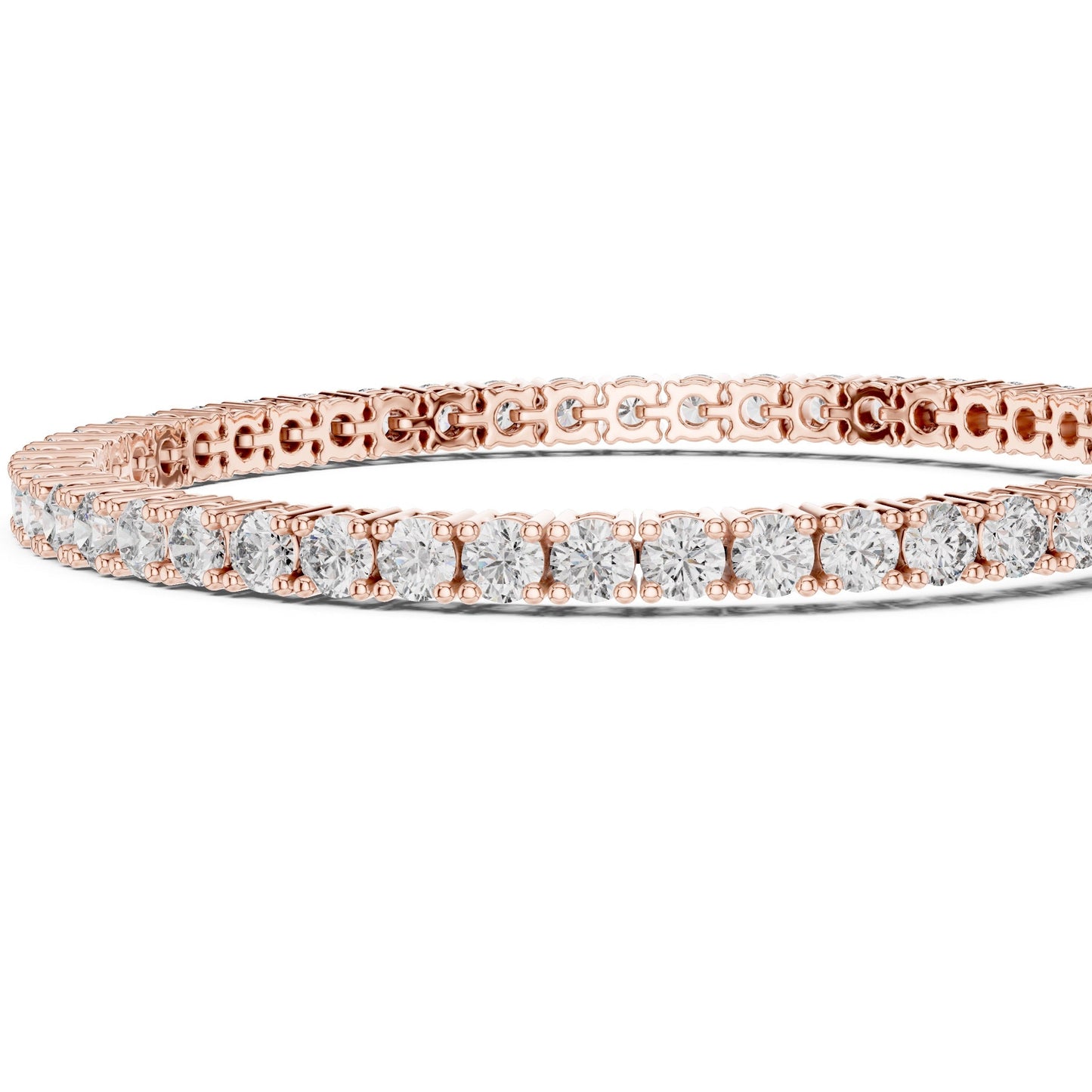 Rose gold bracelet with real diamonds on a white background