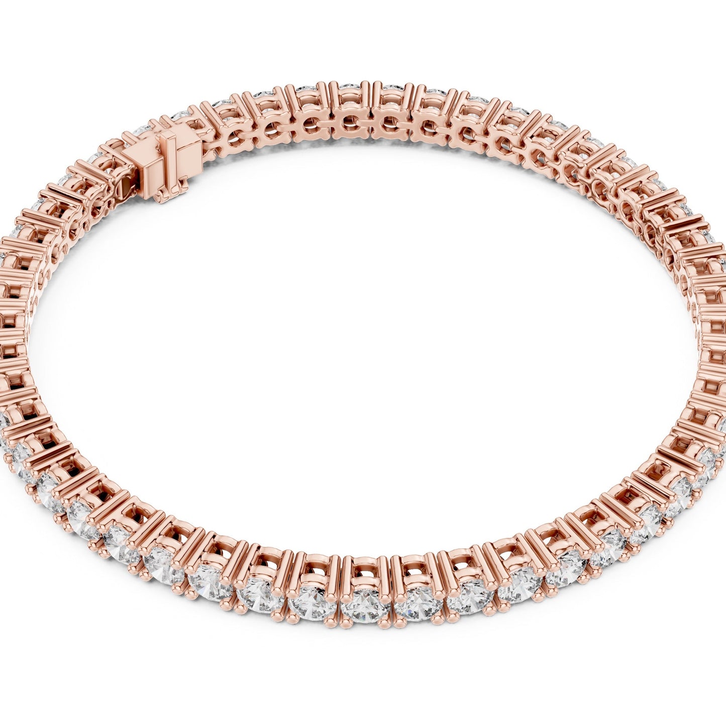 Rose gold bracelet with real diamonds on a white background