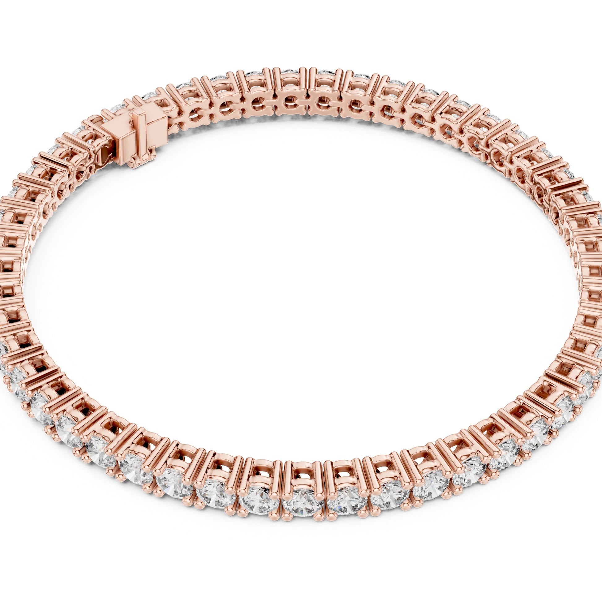 Rose gold bracelet with real diamonds on a white background