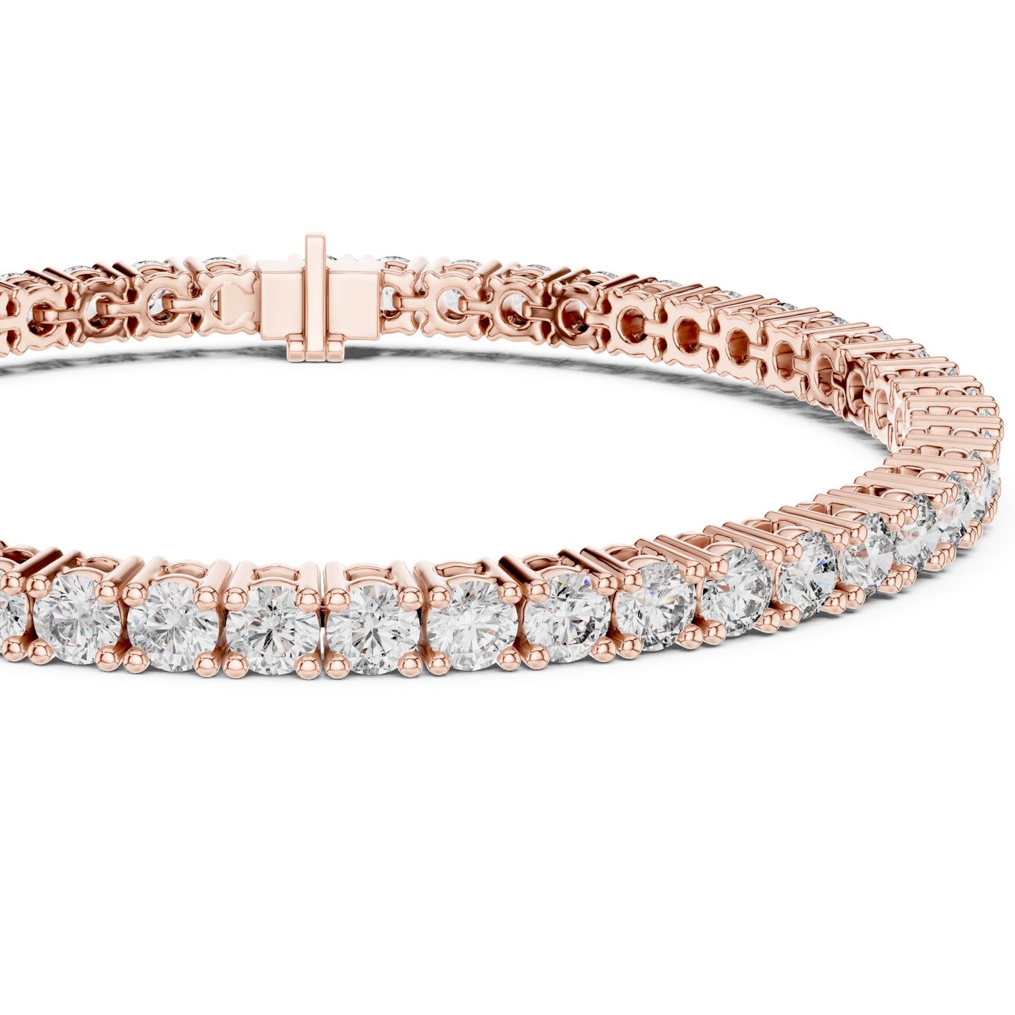 Rose gold bracelet with real diamonds on a white background