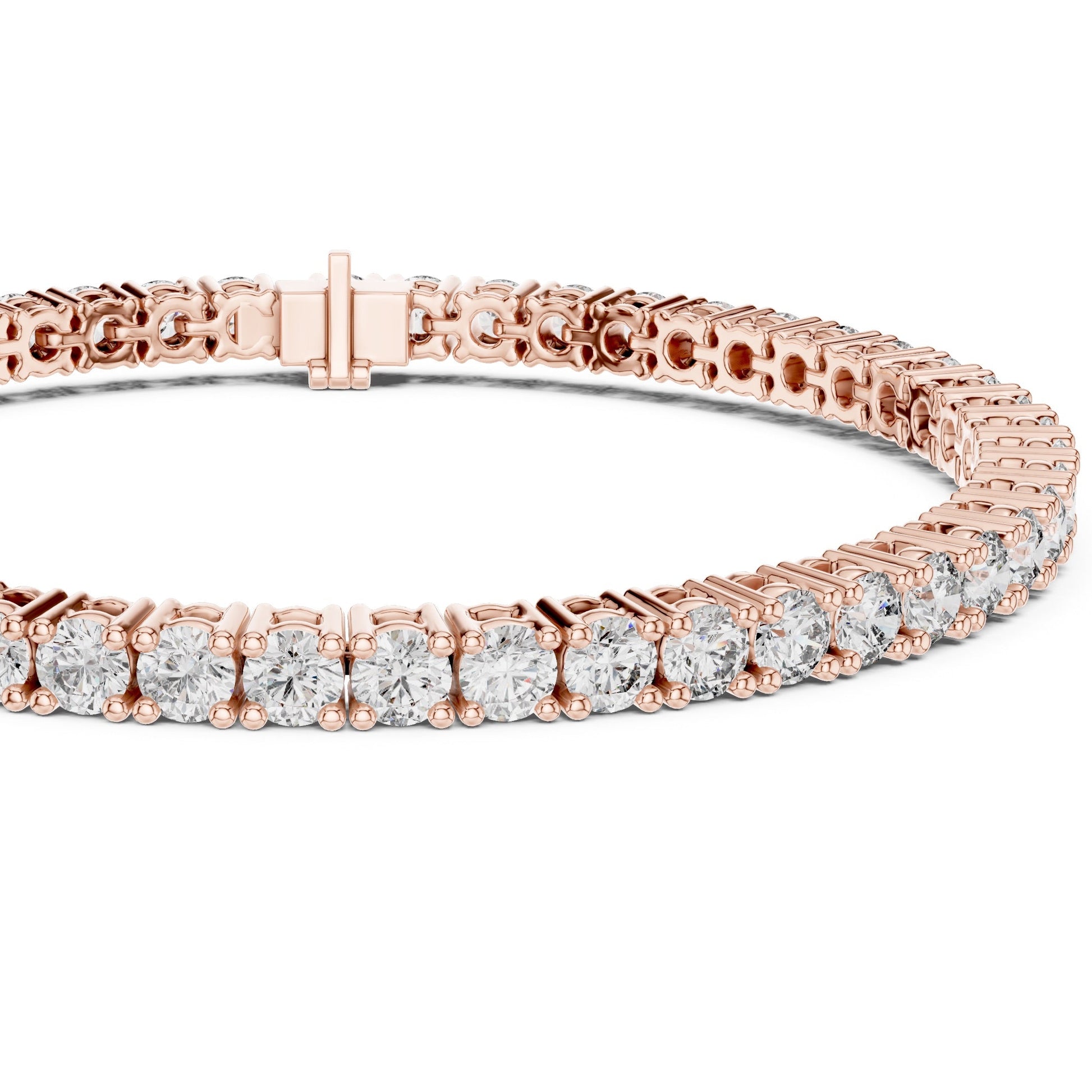 Rose gold bracelet with real diamonds on a white background