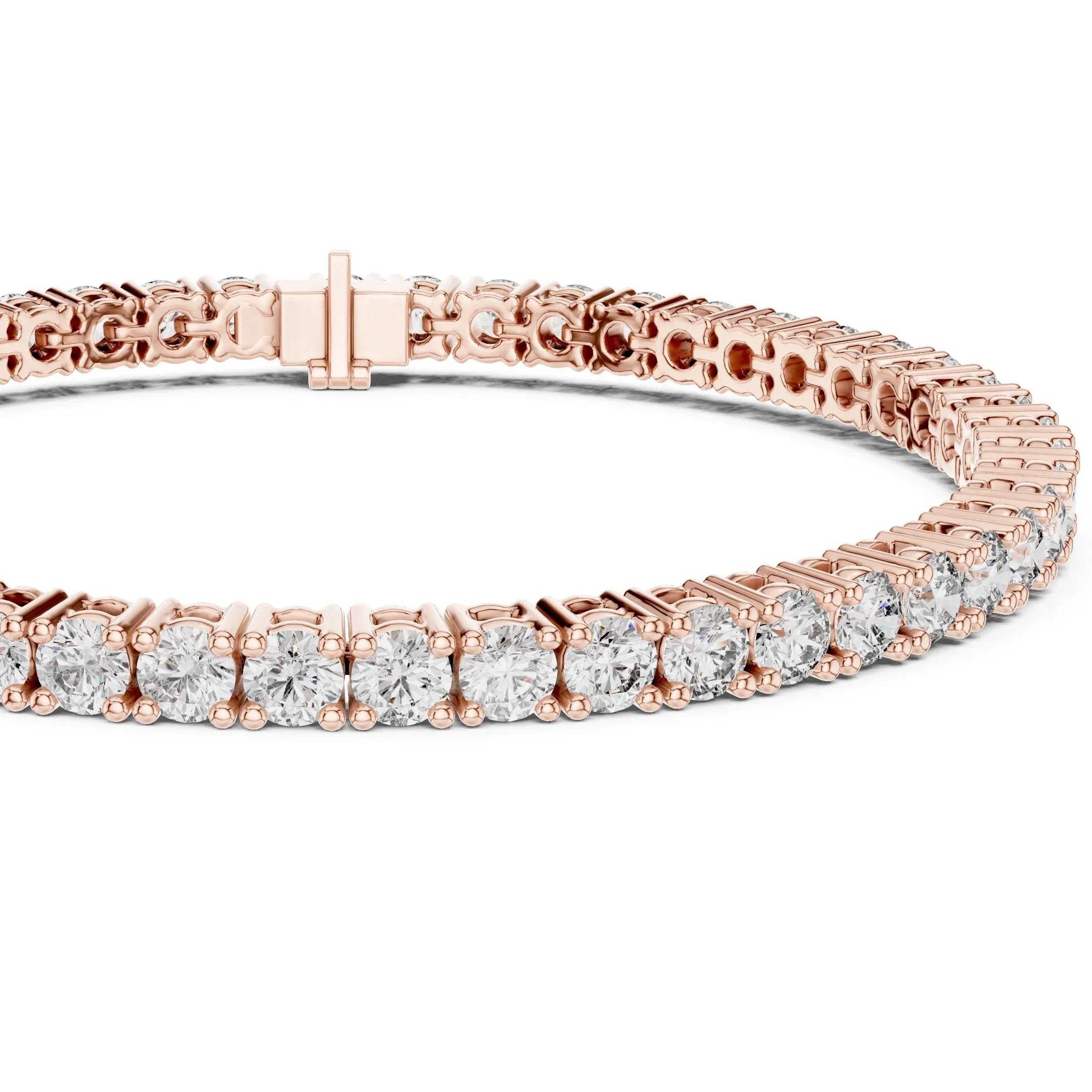Rose gold bracelet with real diamonds on a white background