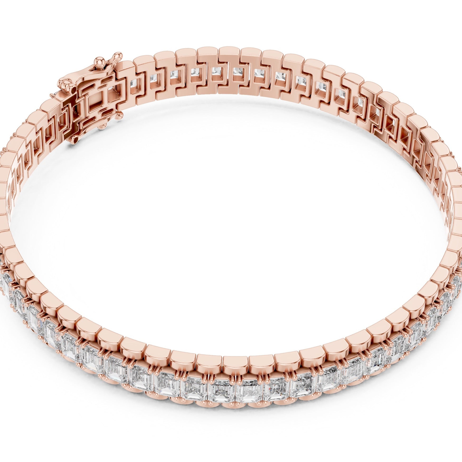 Rose gold bracelet with real diamonds on a white background